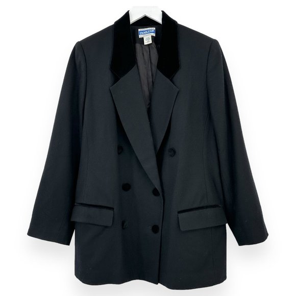 Vintage Pendleton Made in USA Black Velvet Trim Virgin Wool Blazer Suit Jacket - Picture 1 of 5